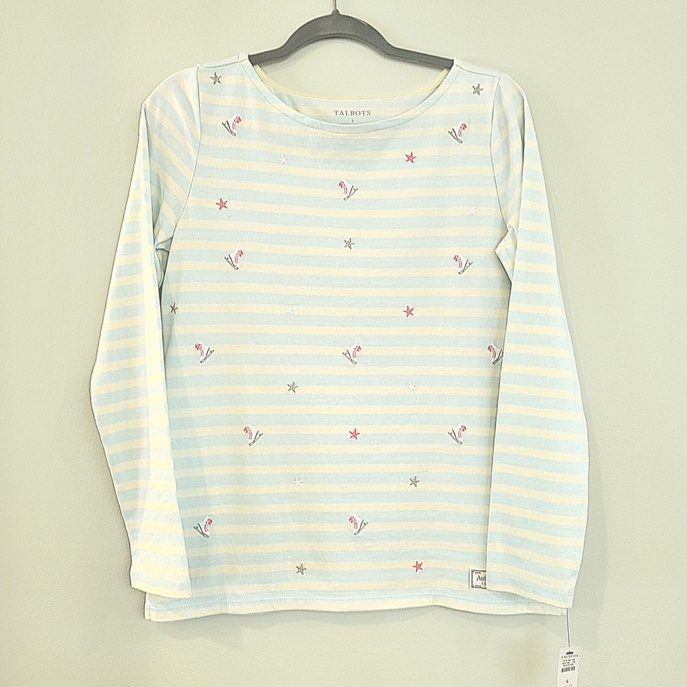 Talbots Pastel Blue and White Striped Top